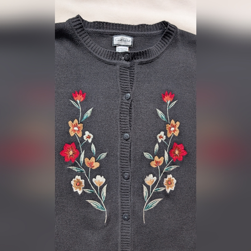 Vintage Carroll Reed Woman's Cardigan Cottagecore Folk Floral Embroidered Size M - Picture 8 of 13